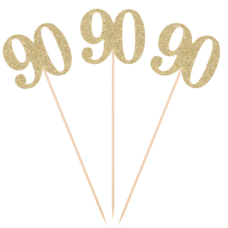 Giuffi Pack of 10 Gold Glitter 90th Birthday Centerpiece Sticks Number 90 Table Topper Age Letter Decorations - Image 1